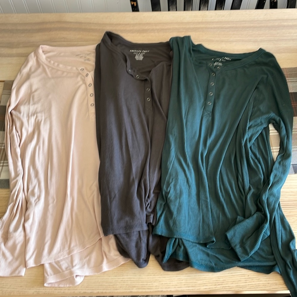 Bundle of Three American Eagle Henley Long Sleeve Tops